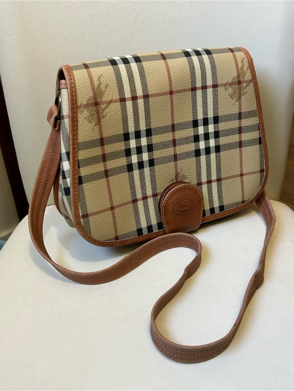 Burberry Vintage Burberrys Nova Check Flap Crossbody Bag Brown & Beige